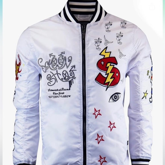 White Black Red Streetwear Print Mens Zip Up Jacket